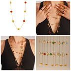 Collier Long Doré Enigma Super Flash  Verre Tchèque & Acier Inoxydable 18K