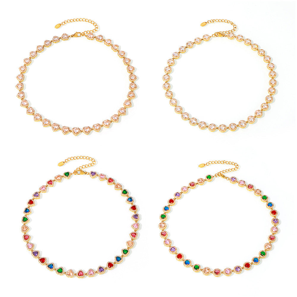 Ensemble Mystery Love  Collier & Bracelet Dorés en Acier Inoxydable et Zircons Colorés