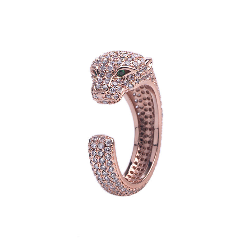 Bague Panthère Femme – Anneau Ajustable Sertie de Zircons en Acier Inoxydable Doré, Argenté ou Or Rose