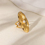 Bague Géométrique Ouverte Femme  Acier Inoxydable Plaqué Or 18K avec Perle