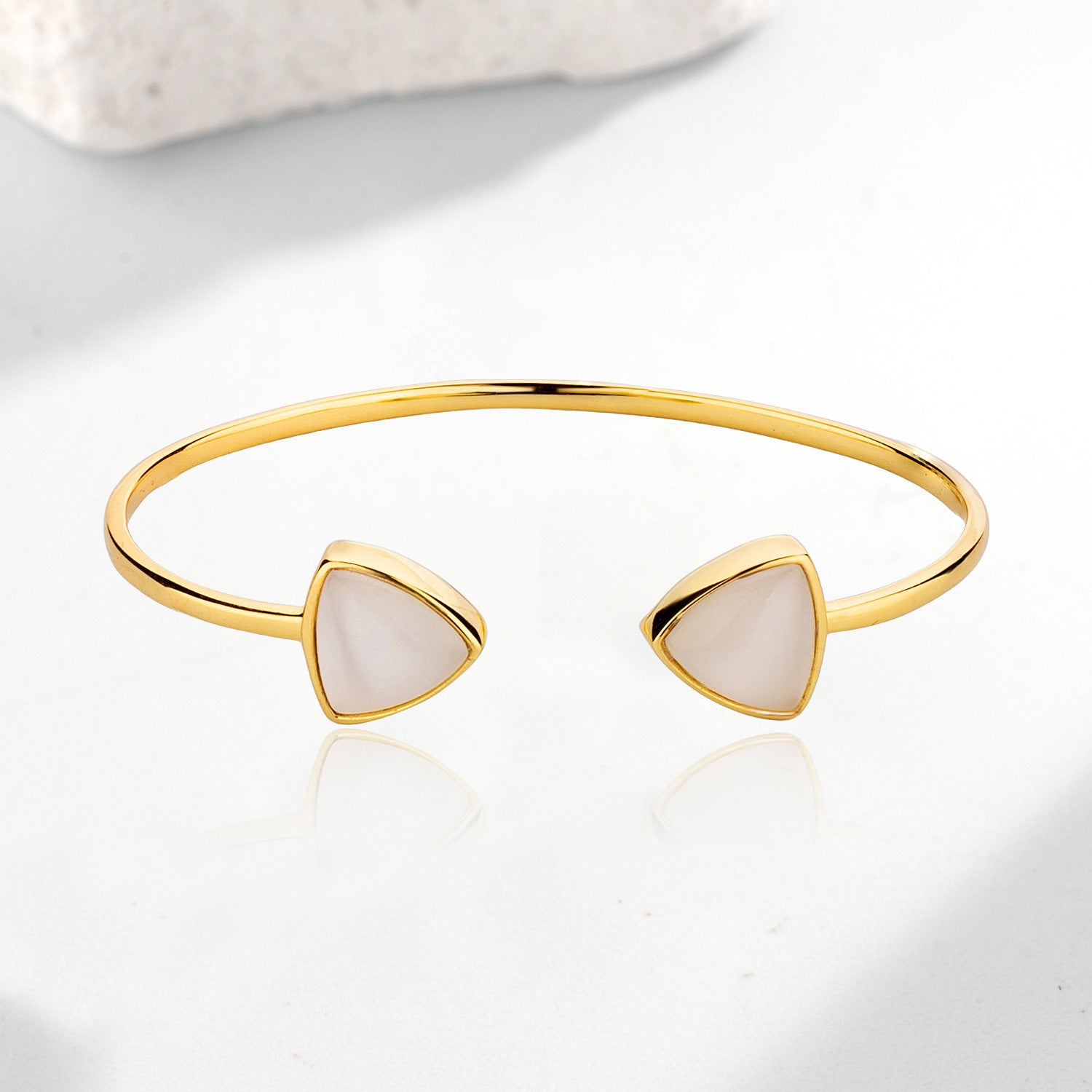 Parure Bijoux Femme Dorée – Collier, Bracelet & Bague avec Pierre Nacrée Triangle