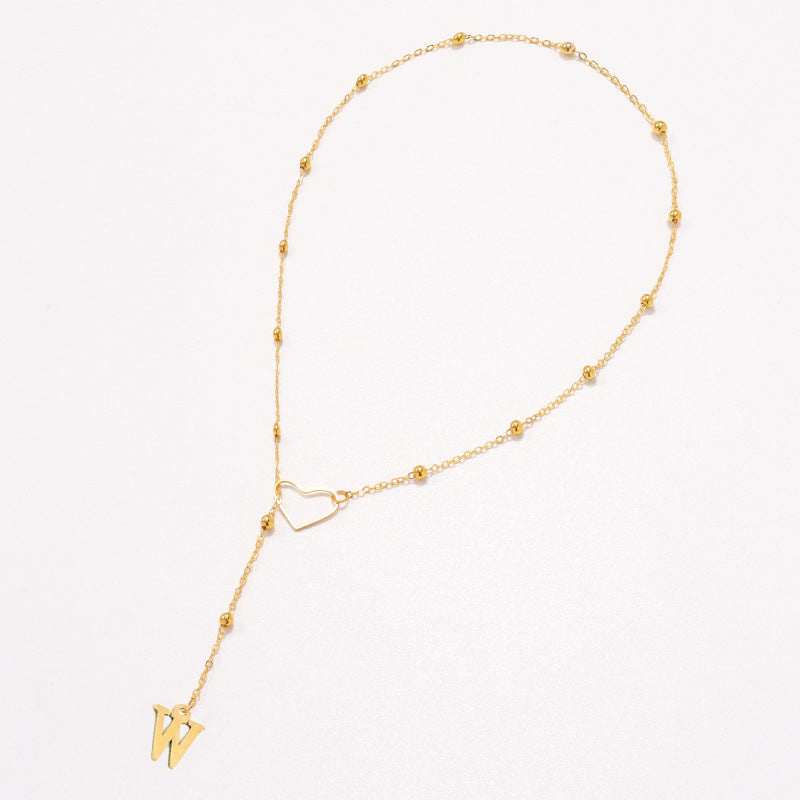Collier Lettre Personnalisée  Acier Inoxydable Doré avec Cœur & Perles