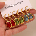 Boucles doreilles Enigma  Verre Tchèque Ovale Facetté & Acier Inoxydable Doré