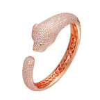 Bracelet Panthère Femme – Manchette Sertie de Zircons en Acier Inoxydable Doré, Argenté ou Or Rose