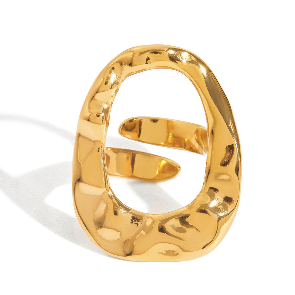 Bague Tendance en Acier Inoxydable Plaqué Or 18K - Design Ovale Géométrique