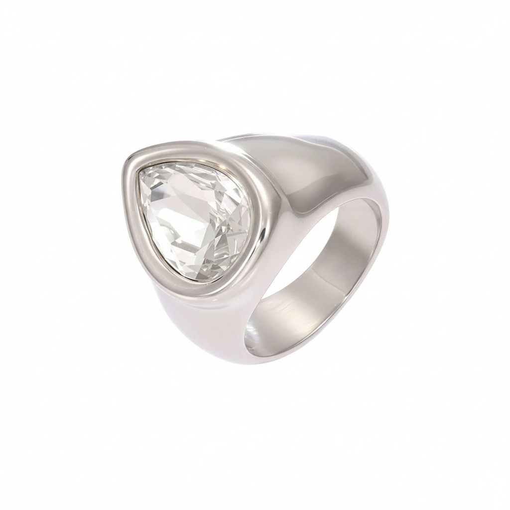 Bague en Acier Inoxydable et Zircon