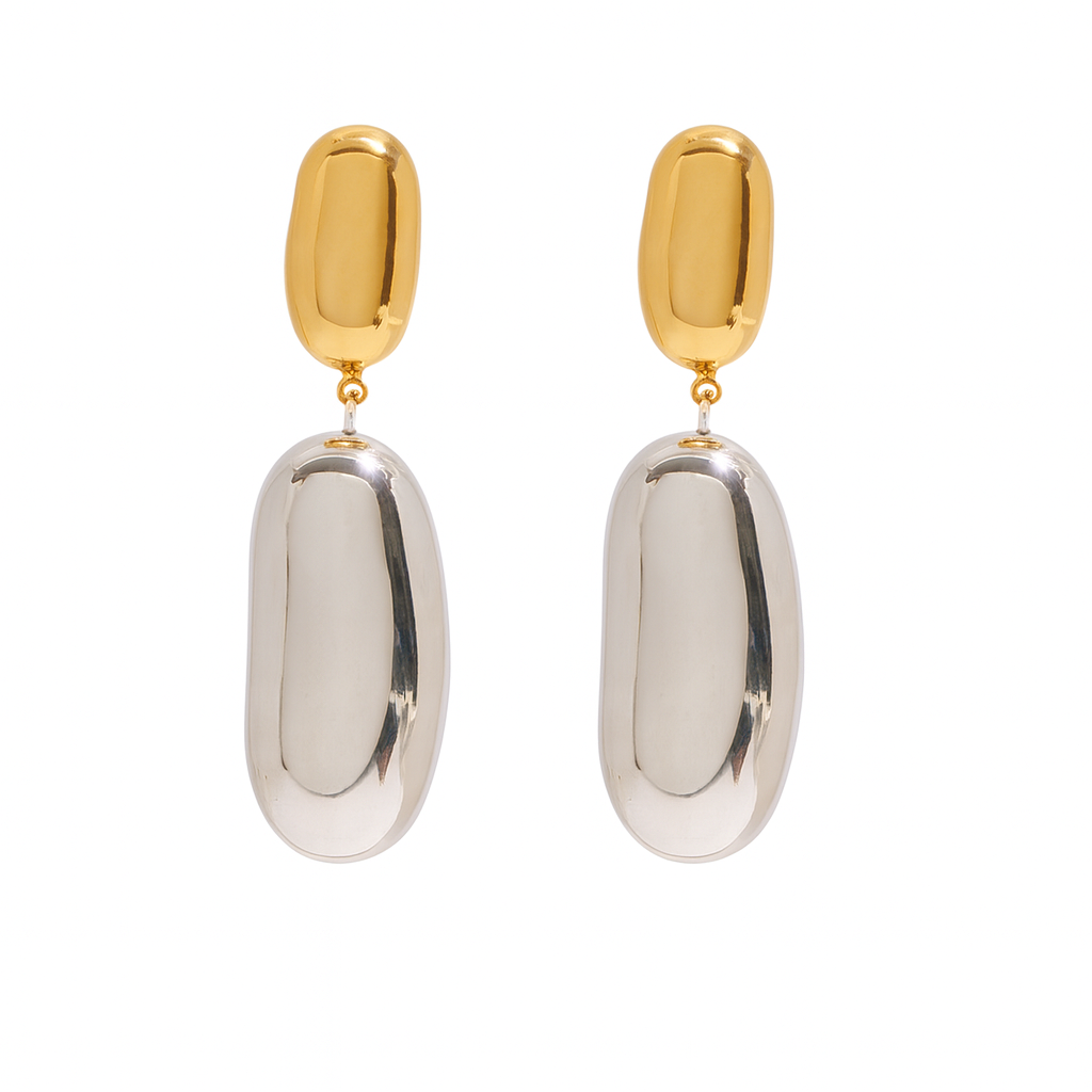 Boucles d’Oreilles Pendantes Bicolores Or & Argent – Acier Inoxydable Waterproof & Hypoallergénique – Bijou Chic Femme