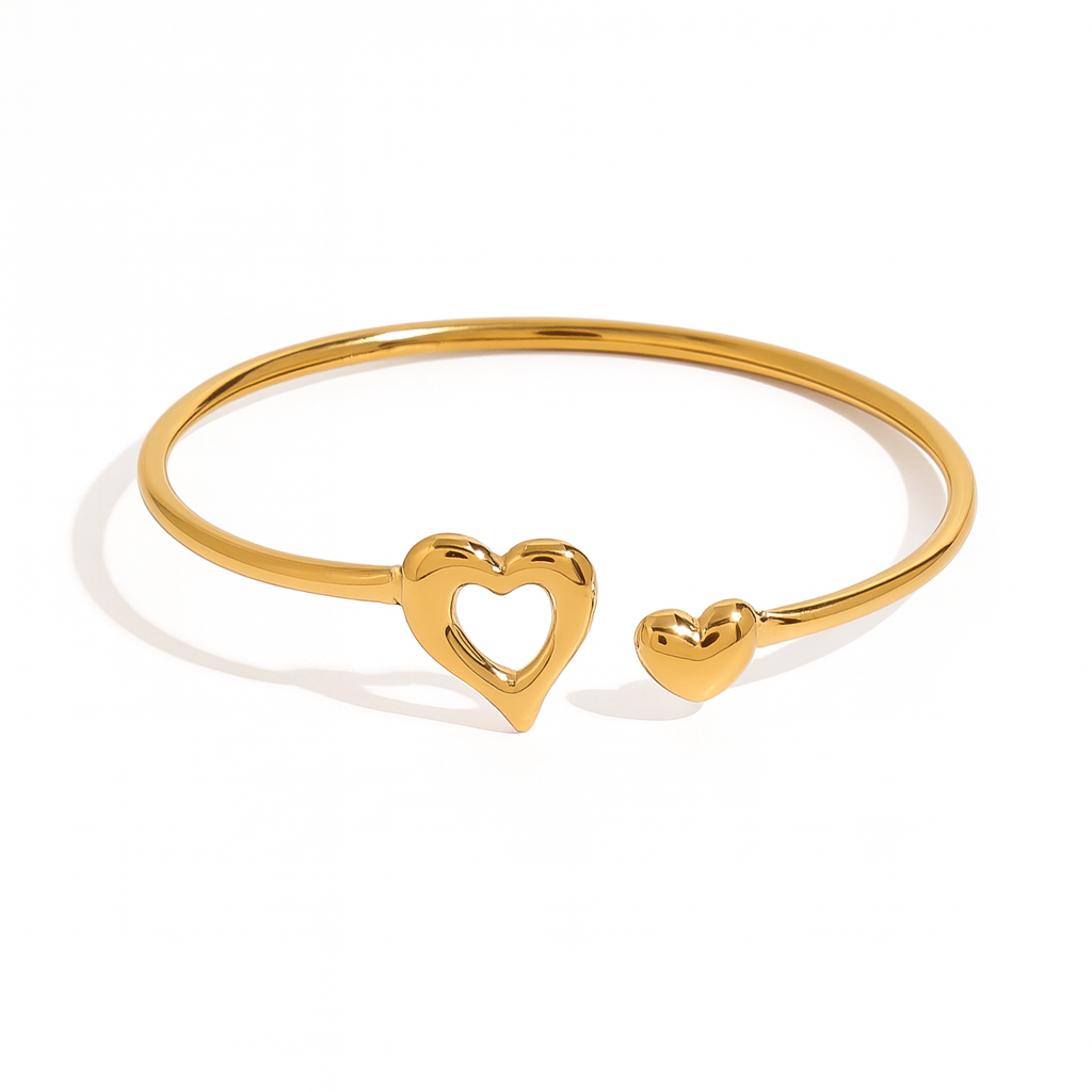 Bracelet Jonc Cœur Ouvert Doré – Acier Inoxydable Waterproof & Hypoallergénique – Taille Ajustable Femme