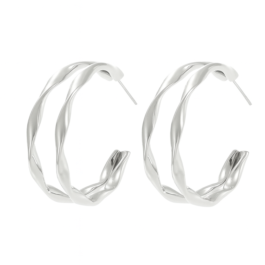 Boucles d’oreilles créoles torsadées argent en acier inoxydable