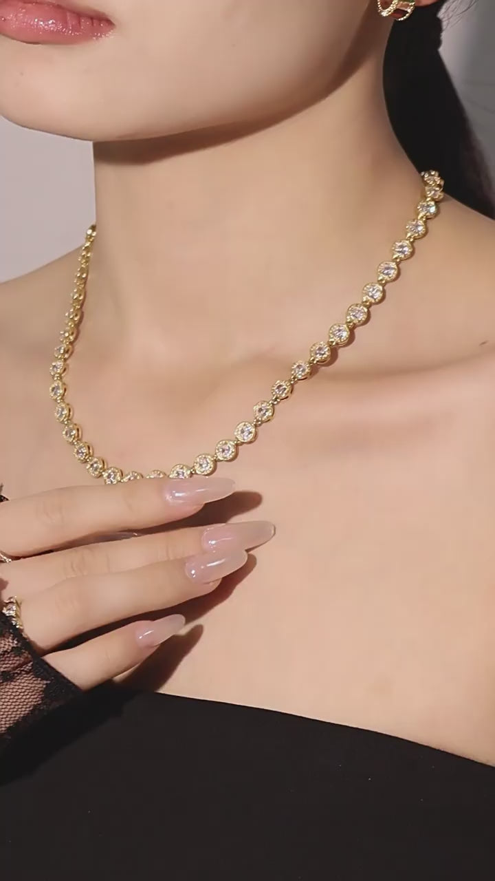 Ensemble Mystery Love  Collier & Bracelet Dorés en Acier Inoxydable et Zircons Colorés