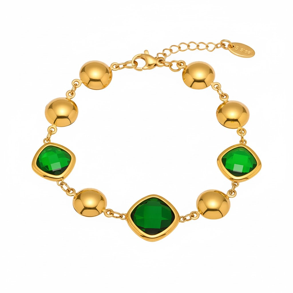Bracelet  Doré Enigma Super Flash Verre Tchèque & Acier Inoxydable 18K