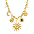 Stella - Collier Amulettes Soleil & Lune Fait Main  - Chaîne Or Rétro Acier Inoxydable