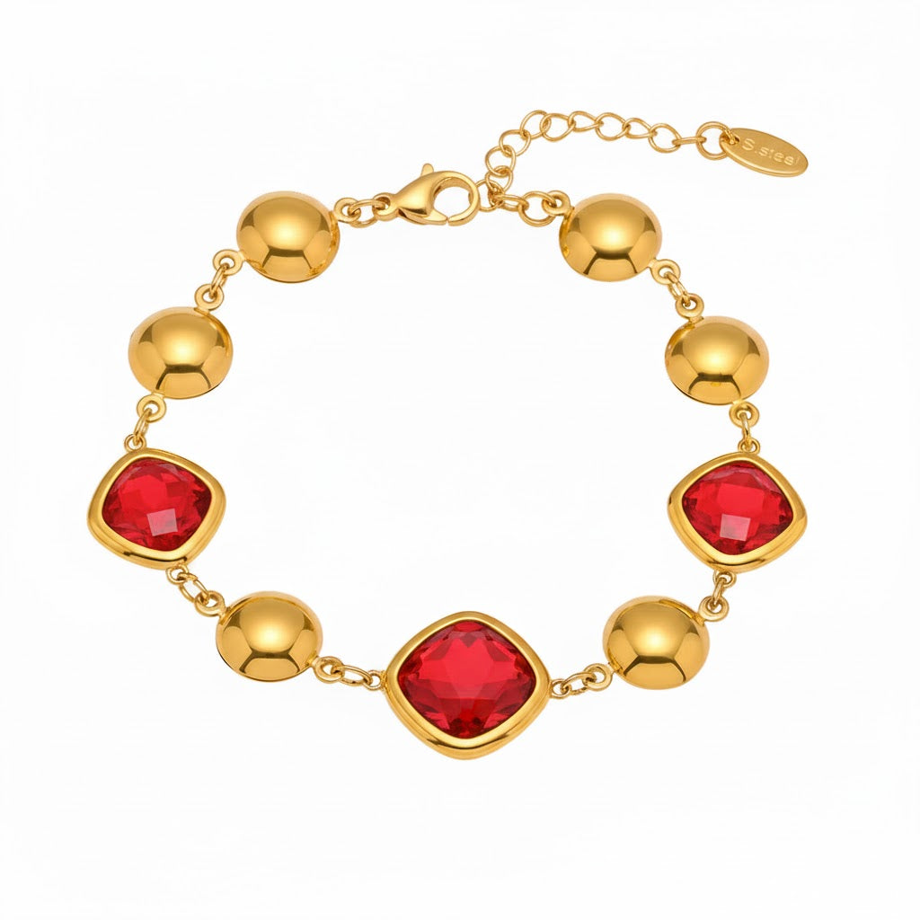 Bracelet  Doré Enigma Super Flash Verre Tchèque & Acier Inoxydable 18K