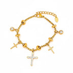 Bracelet Croix Divine  Acier  inoxydable doré et diamants tchèques