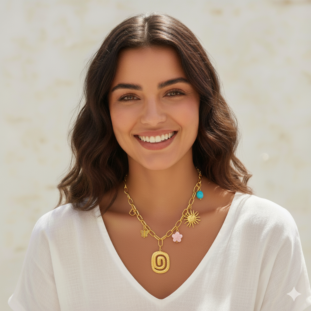 Alma-Collier Charms Fait Main en Acier Inoxydable