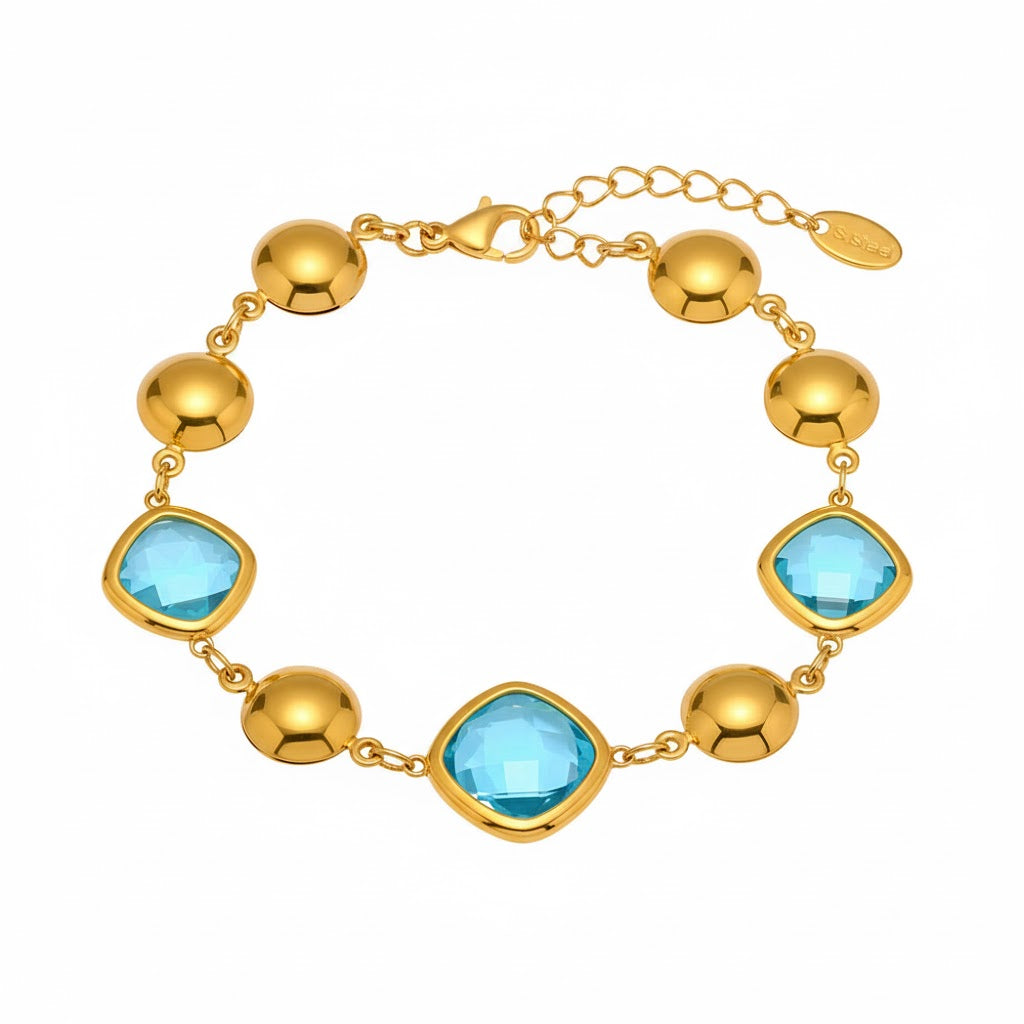 Bracelet  Doré Enigma Super Flash Verre Tchèque & Acier Inoxydable 18K