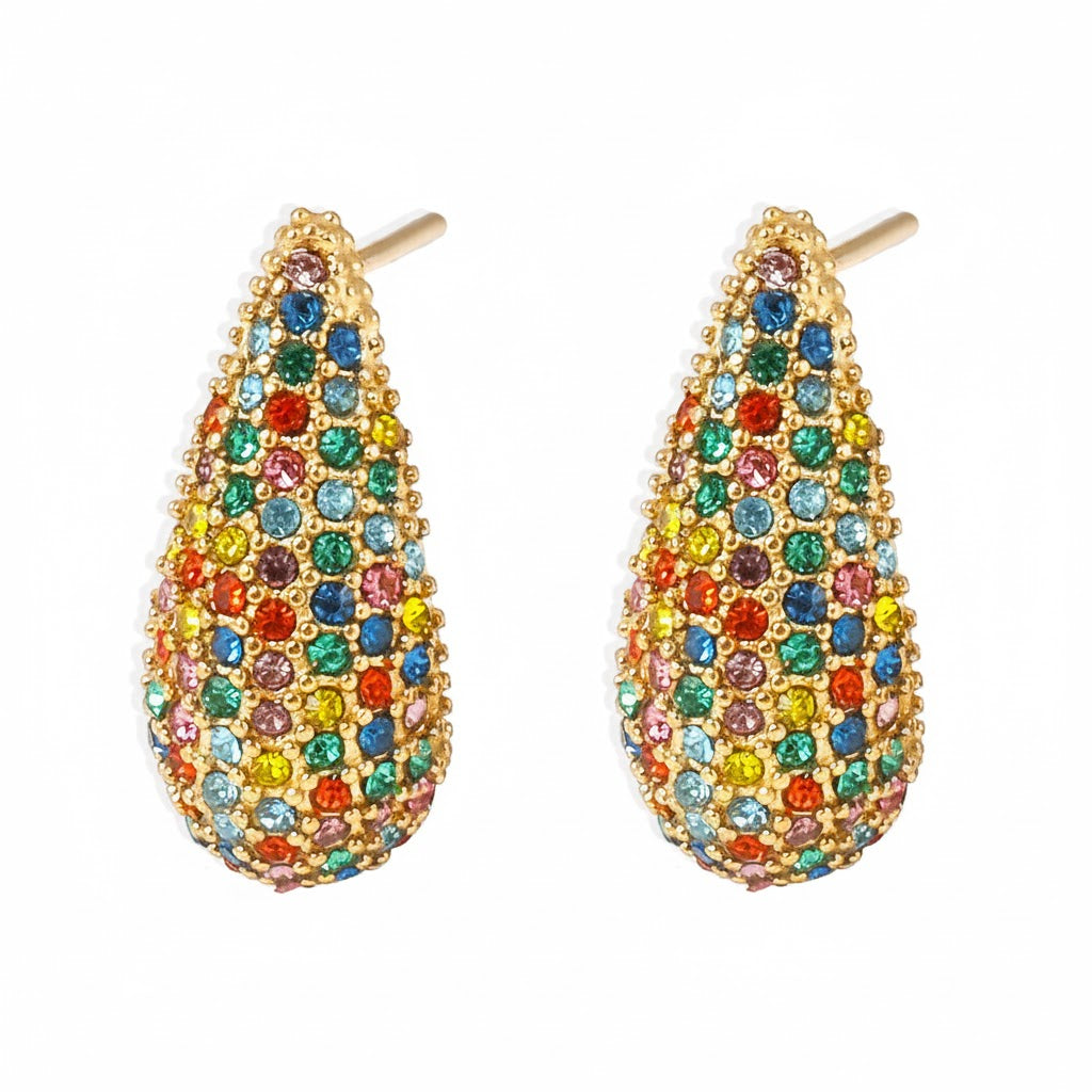 Boucles d'oreilles Goutte d'Éclat  Acier inoxydable doré et zircon scintillant