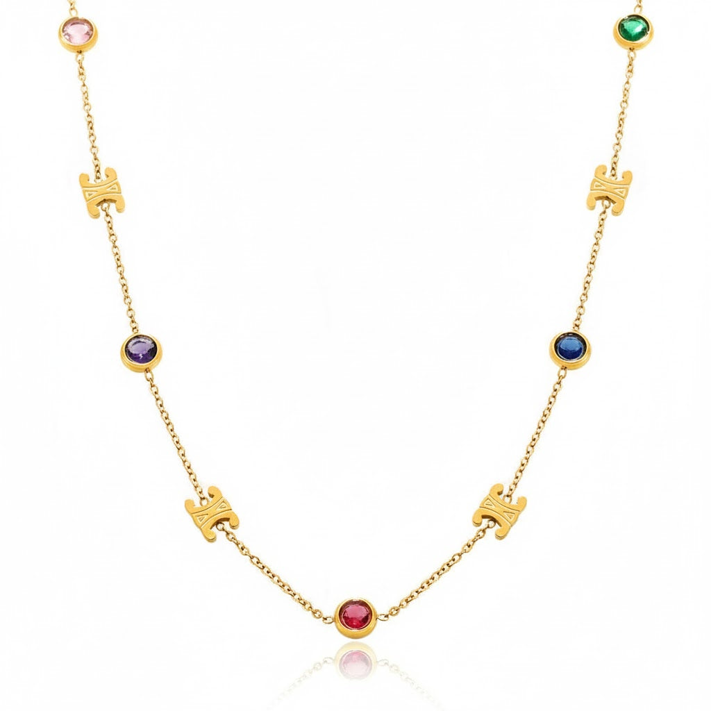 Collier Multicolore Élégance  Acier inoxydable doré et zircons scintillants
