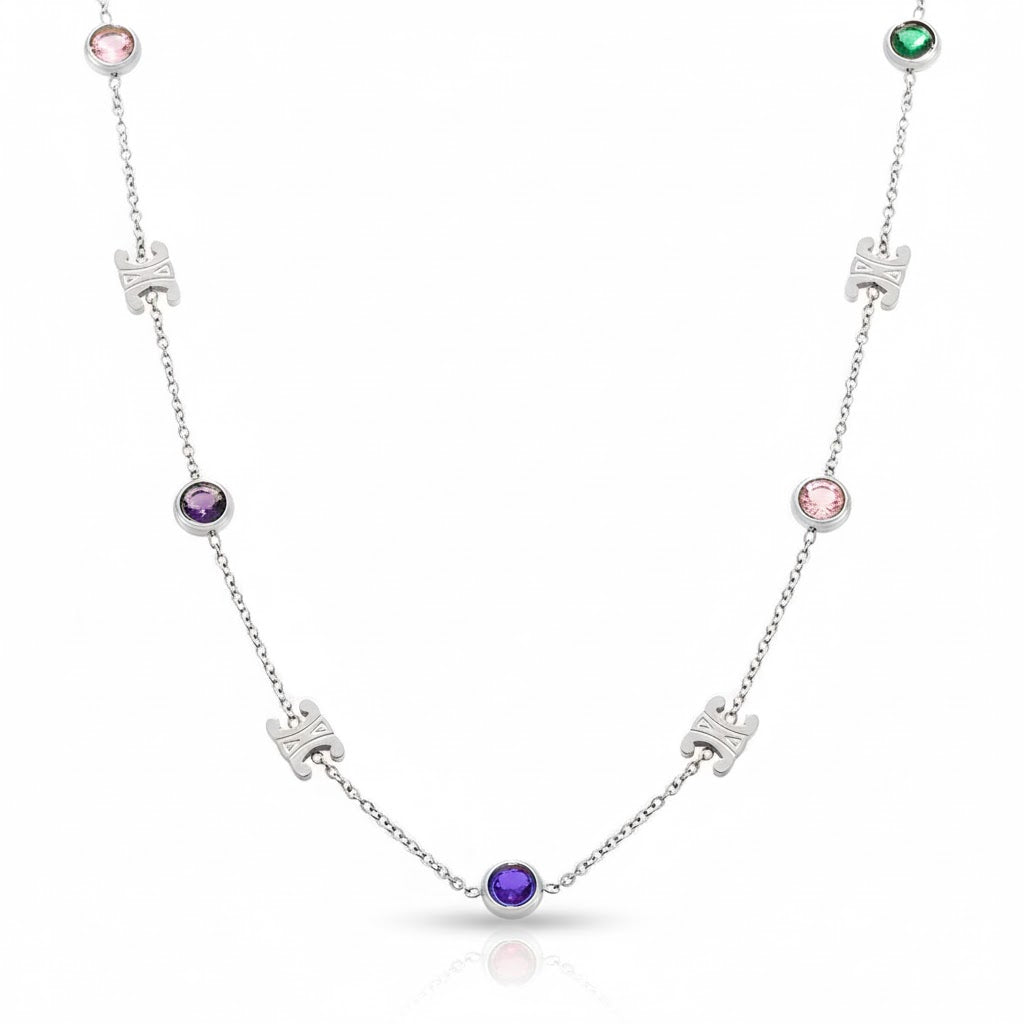 Collier Multicolore Élégance  Acier inoxydable doré et zircons scintillants