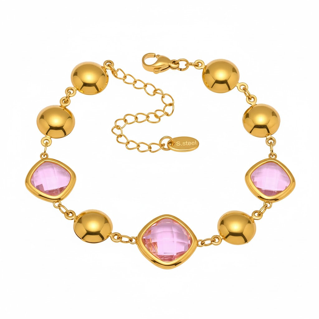 Bracelet  Doré Enigma Super Flash Verre Tchèque & Acier Inoxydable 18K