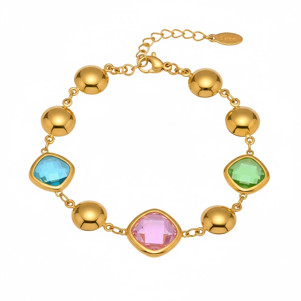 Bracelet  Doré Enigma Super Flash Verre Tchèque & Acier Inoxydable 18K