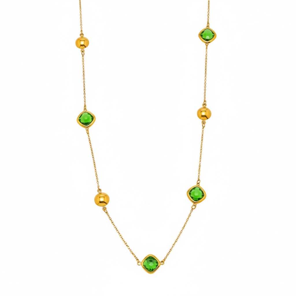 Collier Long Doré Enigma Super Flash  Verre Tchèque & Acier Inoxydable 18K