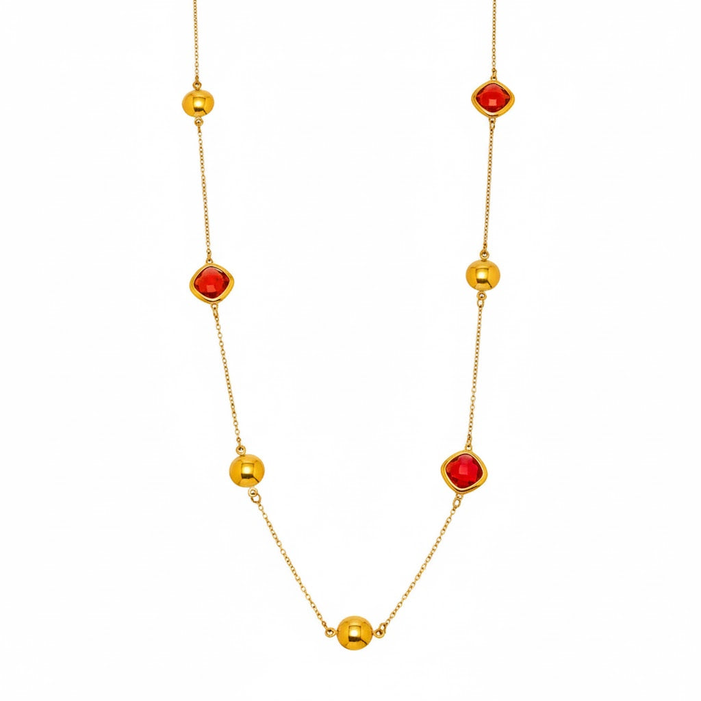 Collier Long Doré Enigma Super Flash  Verre Tchèque & Acier Inoxydable 18K