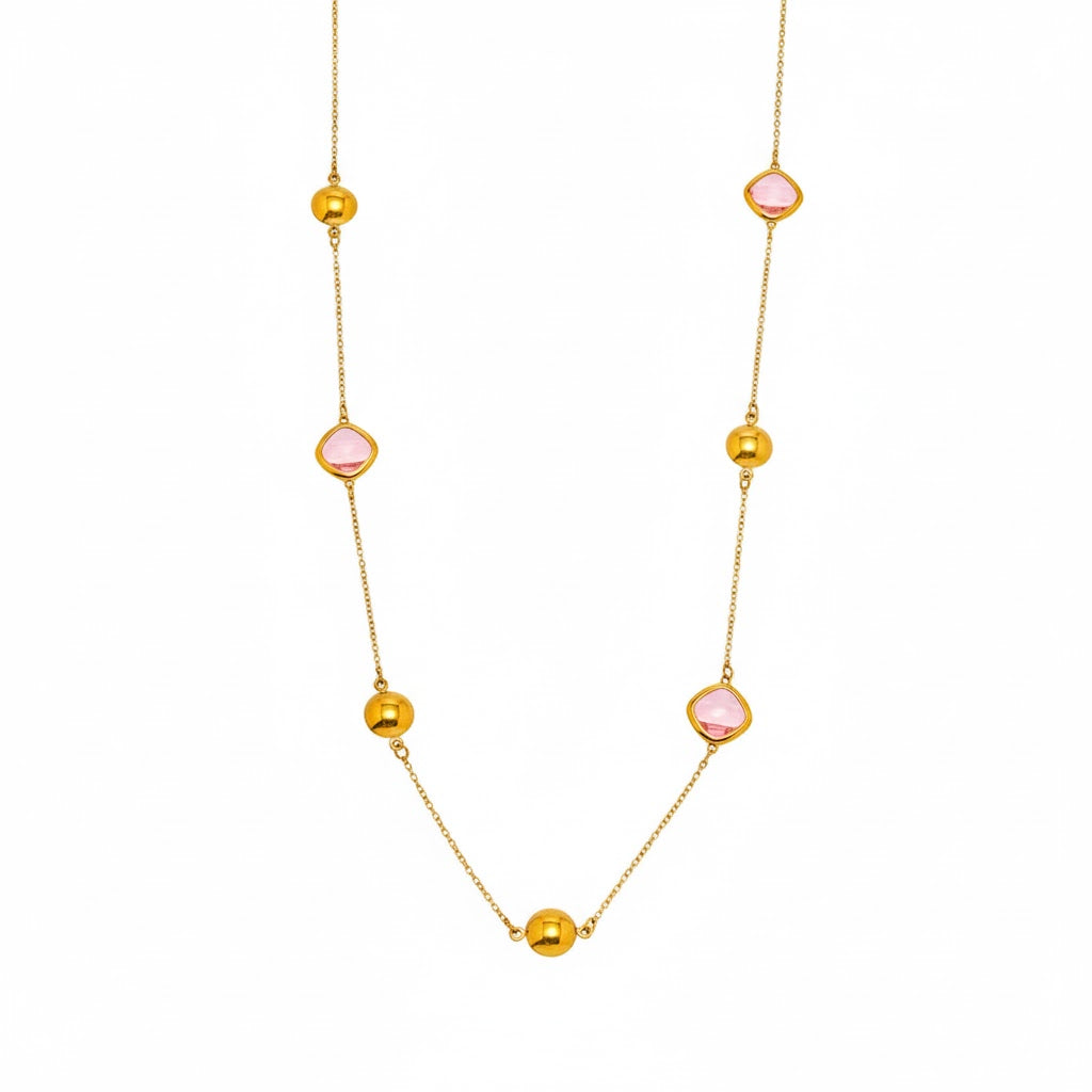 Collier Long Doré Enigma Super Flash  Verre Tchèque & Acier Inoxydable 18K